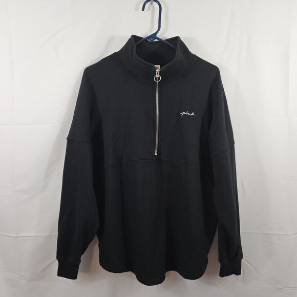 Victoria's Secret PINK 1/4 Zip Sweatshirt Medium Spellout Pullover Fleece - Picture 1 of 6